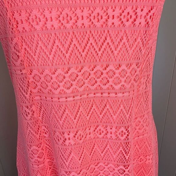 No Comment Womens Size Medium Skaters Mini Dress Coral Lace Overlay Lined - Picture 3 of 16